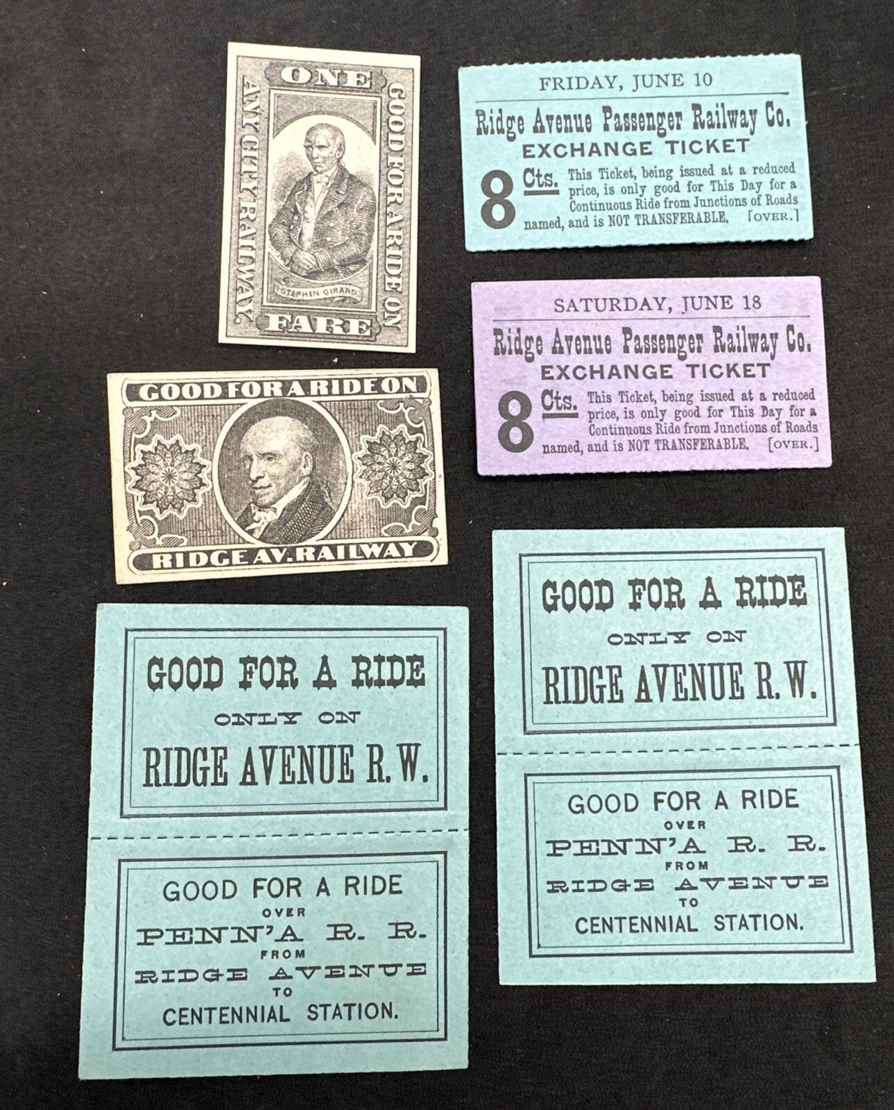 Antique 1876 Centennial Exposition Ticket Lot Ridge Ave Railway Philadelphia PA