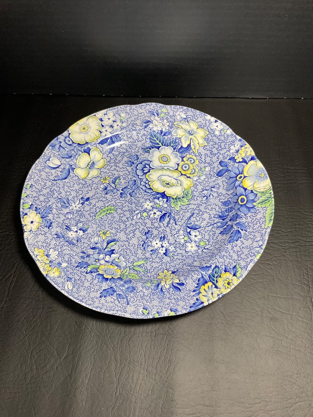 Spode Blue Chintz Dinner Plate White Blue & Yellow Flowers On Blue 10.5\