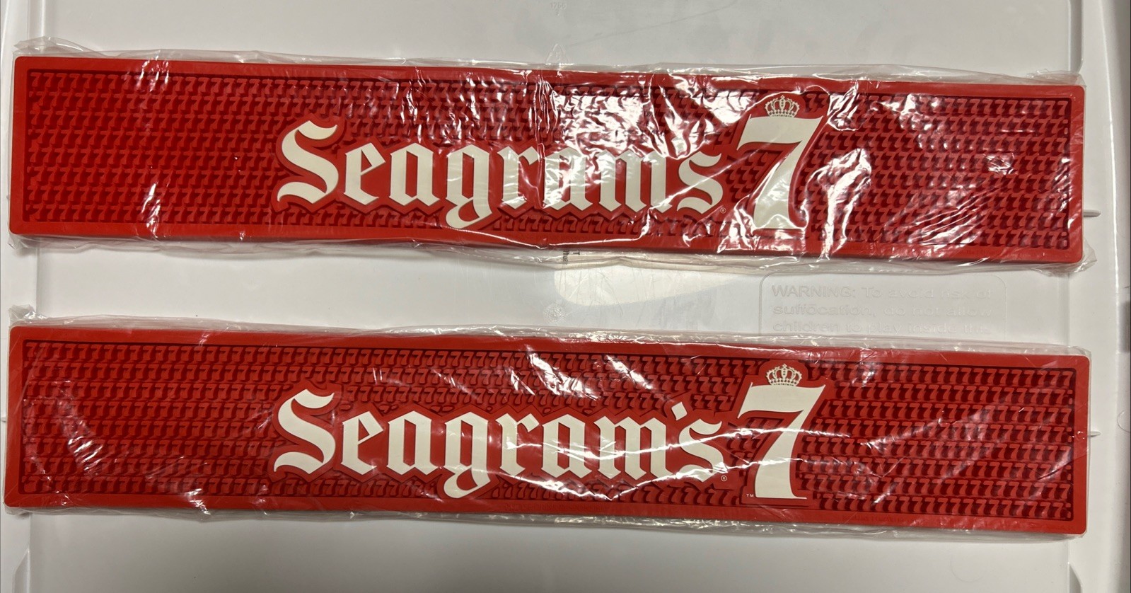 Set Of 2 Brand New Seagram’s  7 Crown Red Bar Rail Mat Pad Home Bar Man Cave