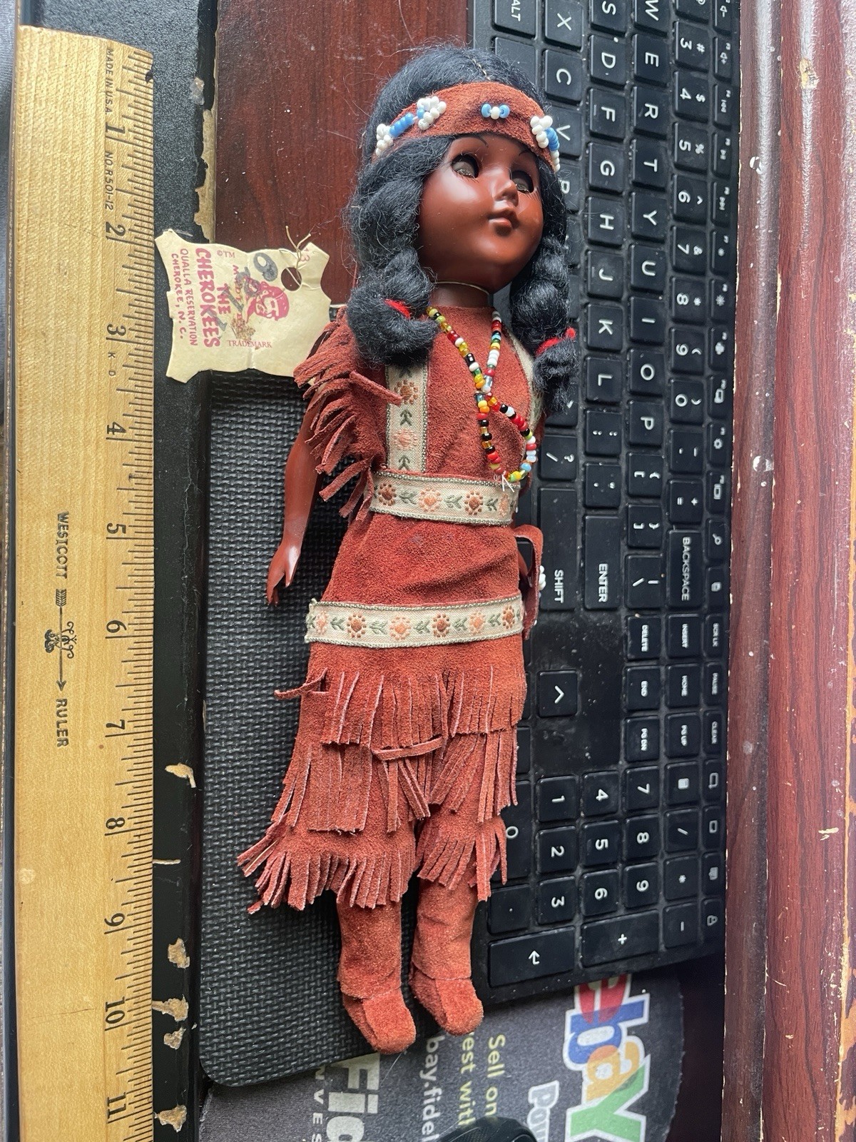 Vintage Cherokee Native American Doll Qualla Reservation NC w Tag/Papoose