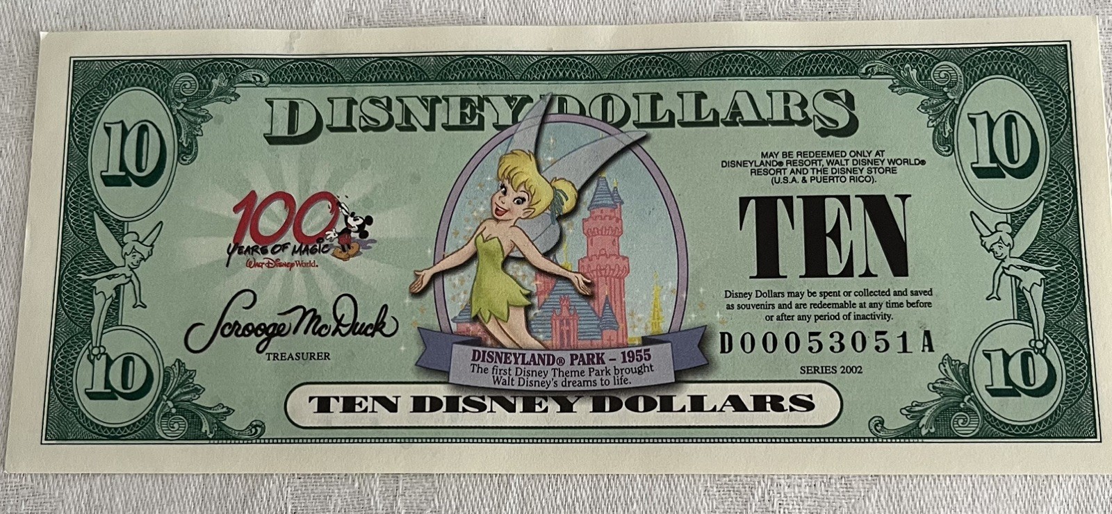 2002 $10 Tinker Bell Series100 Years Magic Disney Dollar