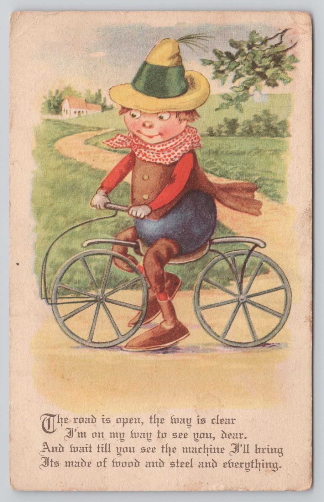 Silly Billie Riding Old Fashioned Bicycle Playful Poem Antique Postcard