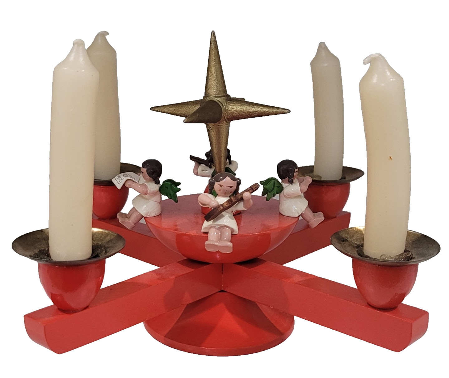 Vintage Erzgebirge Expertic Advent Candle Holder Angels East Germany Christmas