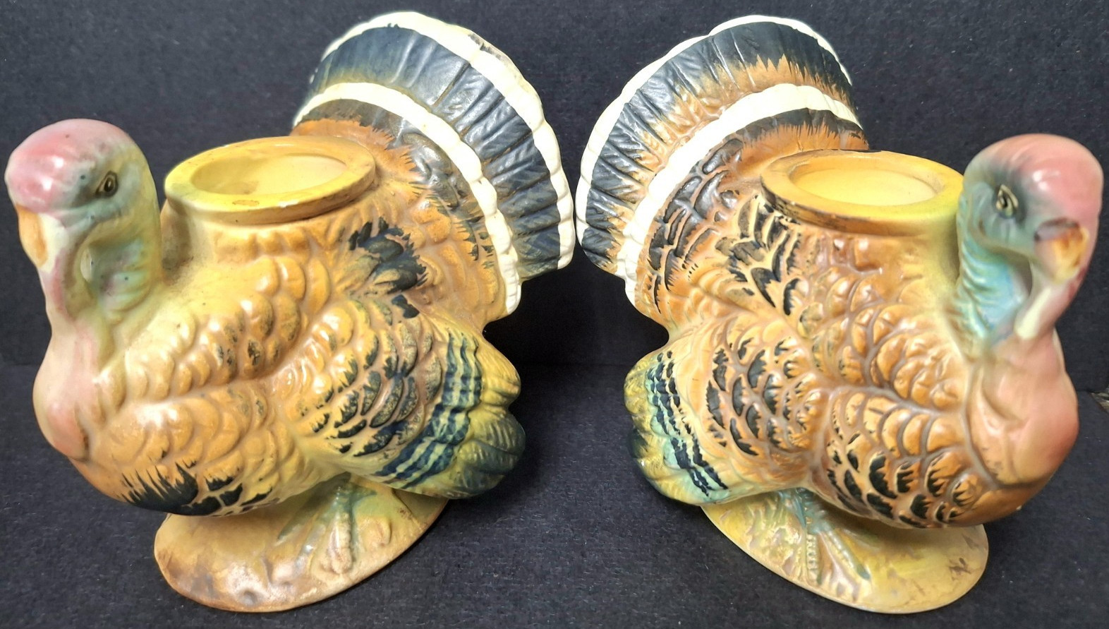Vintage Retro Ceramic Turkey Taper Candle Holders Thanksgiving Napcoware Japan