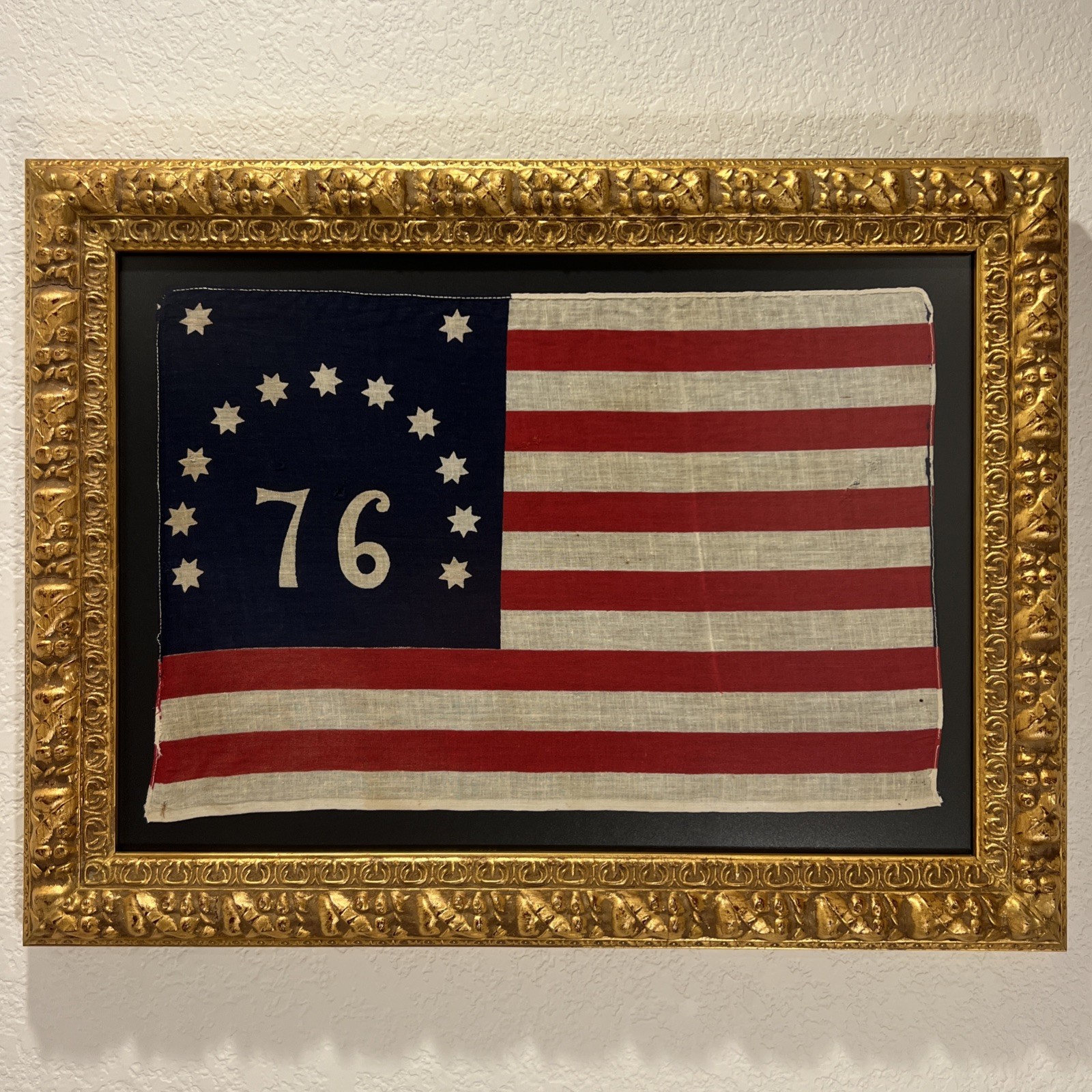 Antique Bennington Flag Spirit of 76 American Flags Framed Non Glare Glided USA