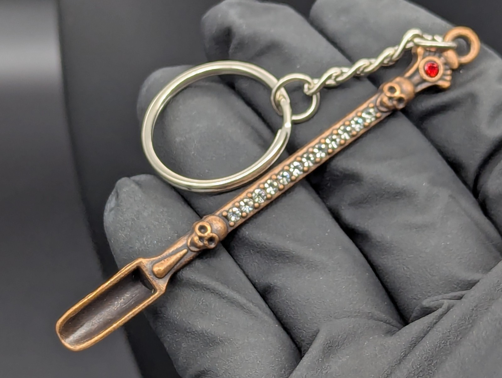 Antique Copper Big Bump Shovel Bling Skull Party Spoon EDC Snow Keyring