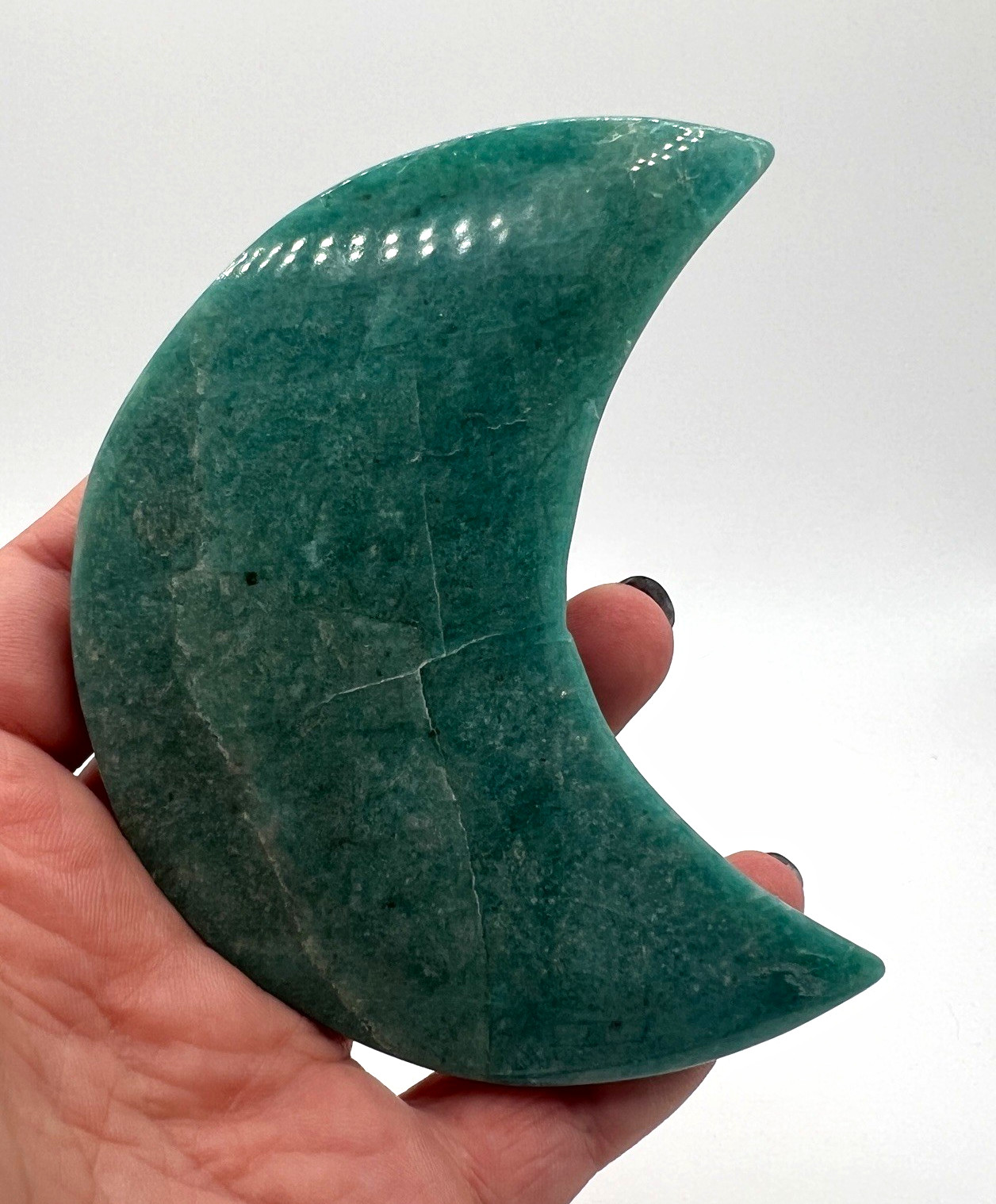 Large Amazonite Crescent Moon Crystal Carving 3.94” Polished Natural Stone