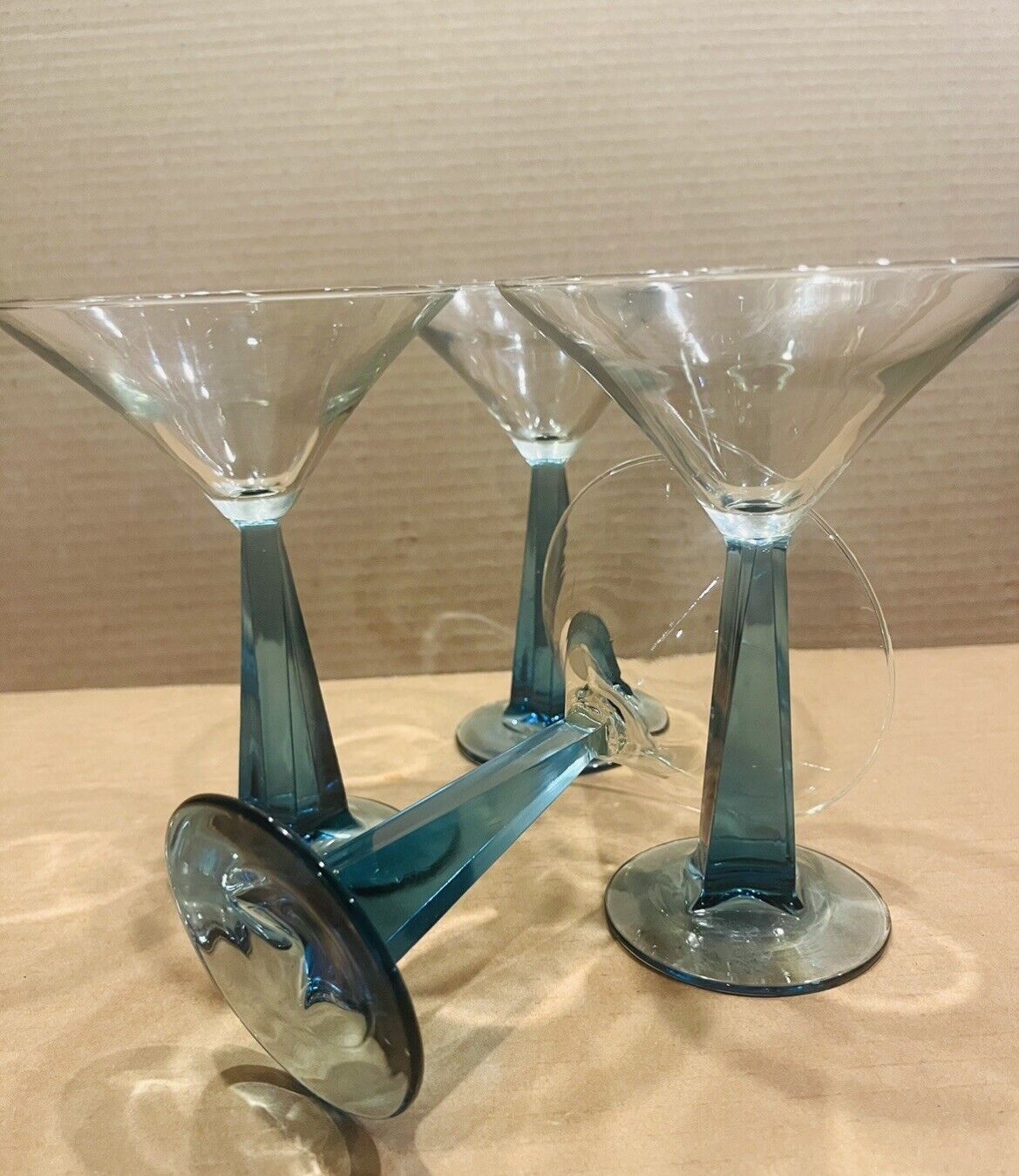 4 Bombay Sapphire Gin Collection Mariner Martini Glass Blue Square Tapered Stem