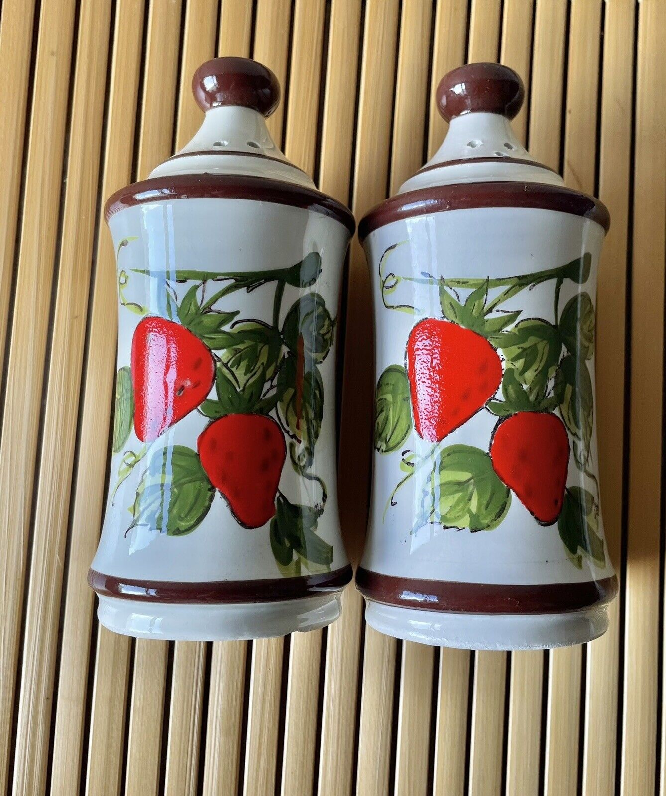 Vintage 1970s Ceramic Strawberry Salt and Pepper Shakers, Japan
