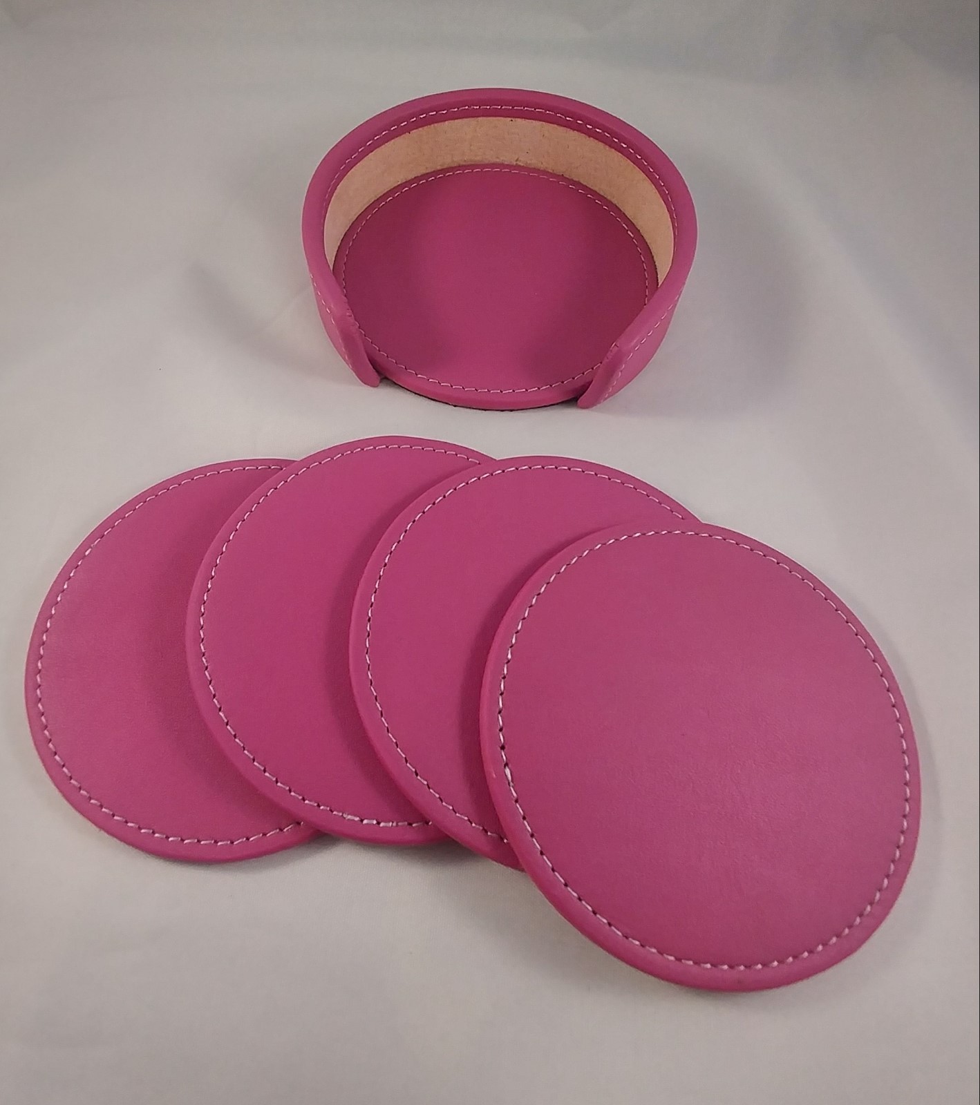 (NEW) Leather Coaster Set of 4 with Holder Azalea (Rose)