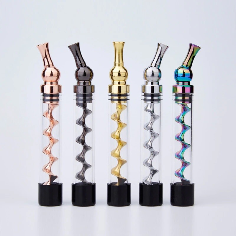 7P Plus Dry Herb Smoking Twisty Glass Blunt Rotating Metal Tip W/ Cleaning Brush
