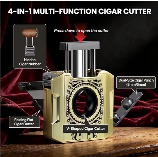 LUXURY HEAVY DUTY 4-in-1 Cigar Guillotine Cutter V-Cut & Straight WE SHIP OVERSE