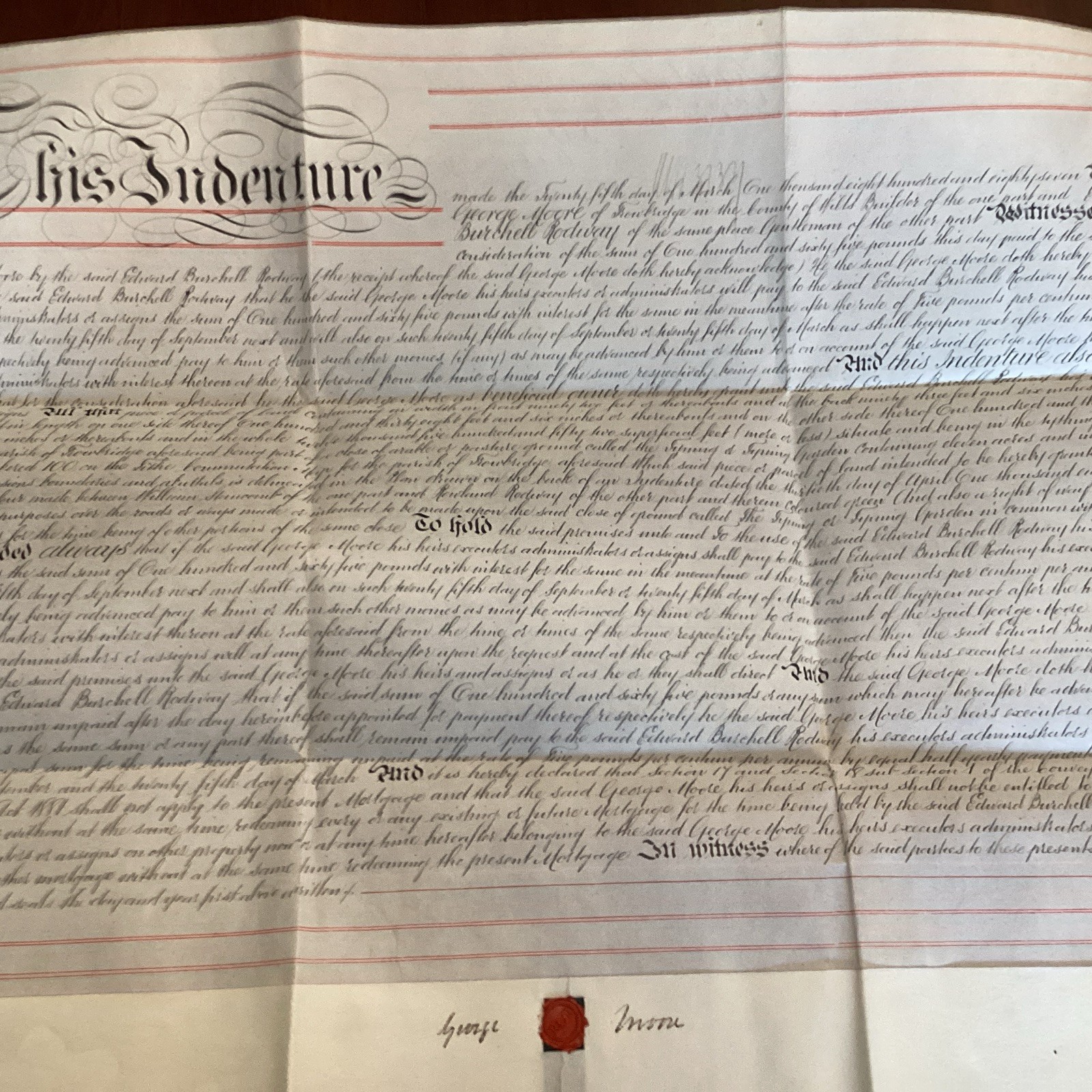 1887 Antique English Indenture Vellum Document Trowbridge Wiltshire Moore Fyning
