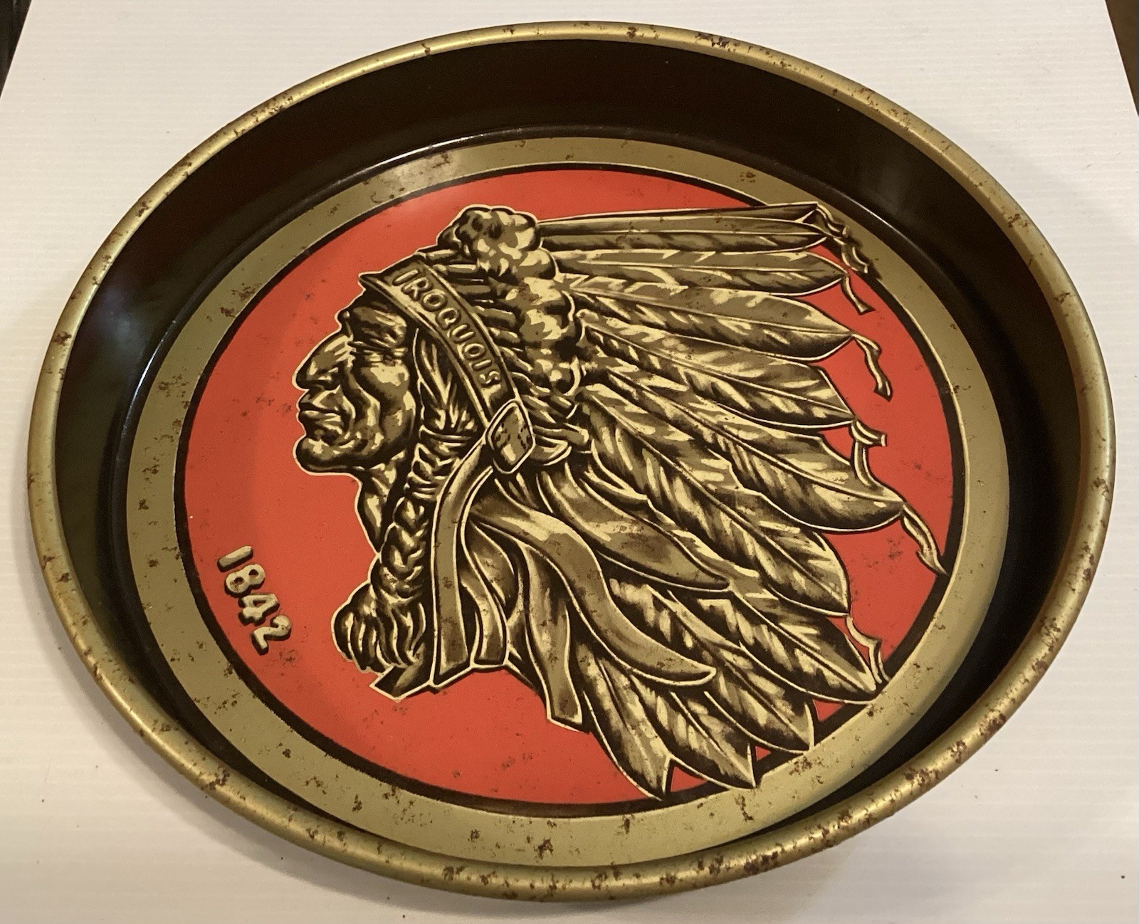 Vintage Iroquois Indian Head Beer & Ale Metal Serving Tray 13-1/2”
