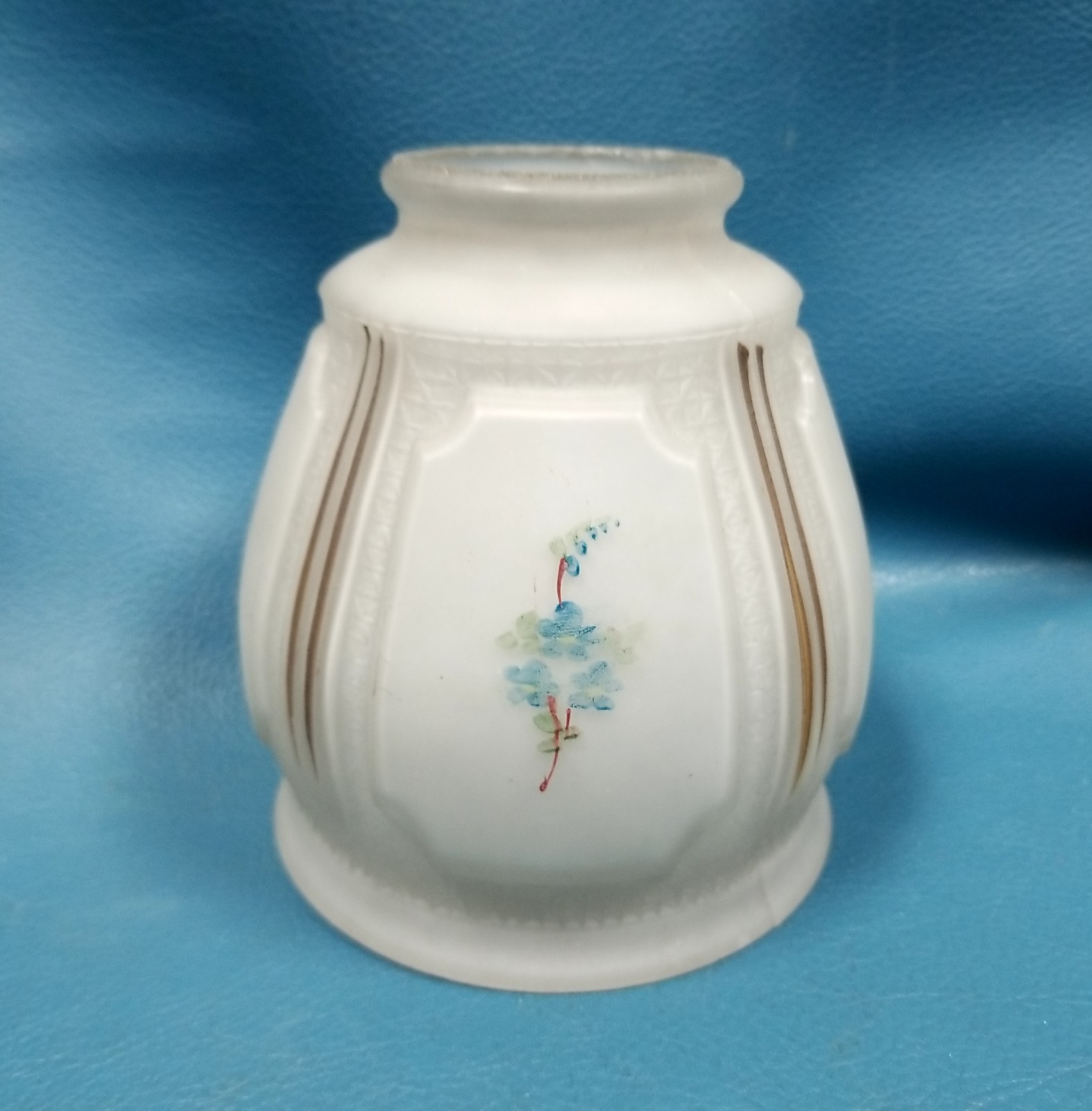 VTG 4x4.75 Frosted Glass 5 Panel Upward/Down Light Shade Painted Flowers 2