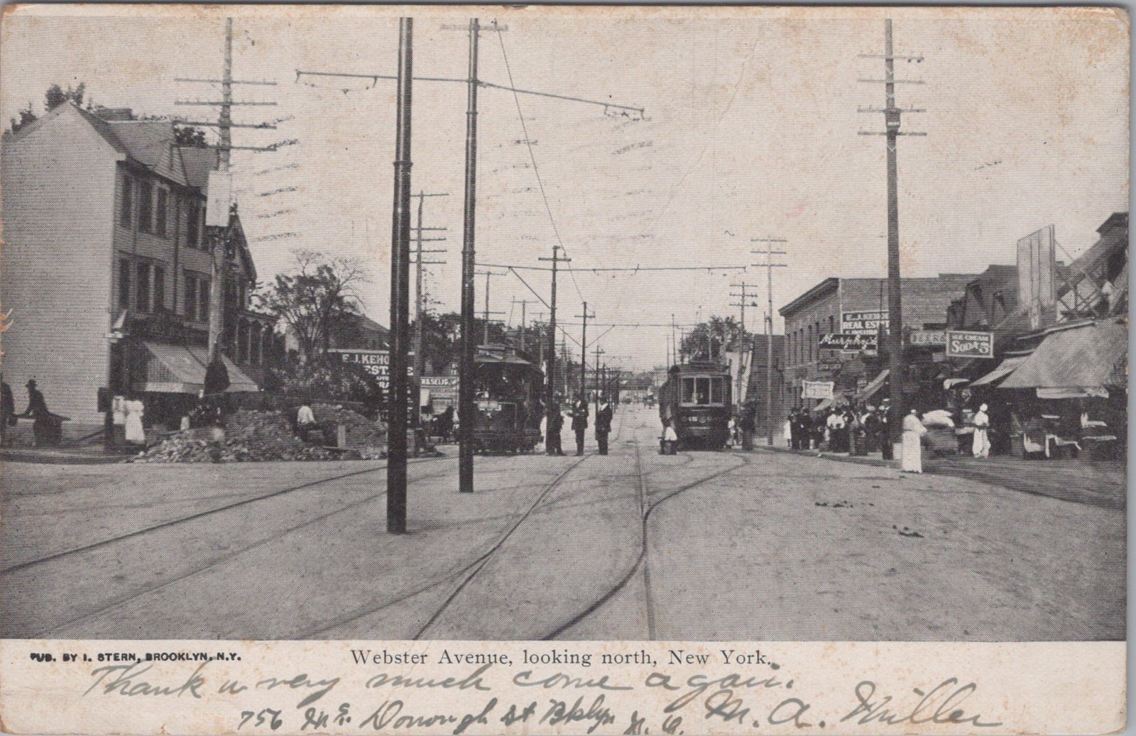 Webster Ave Bronx New York NY Trolley Streetcar Store Front Stern 1907 Postcard