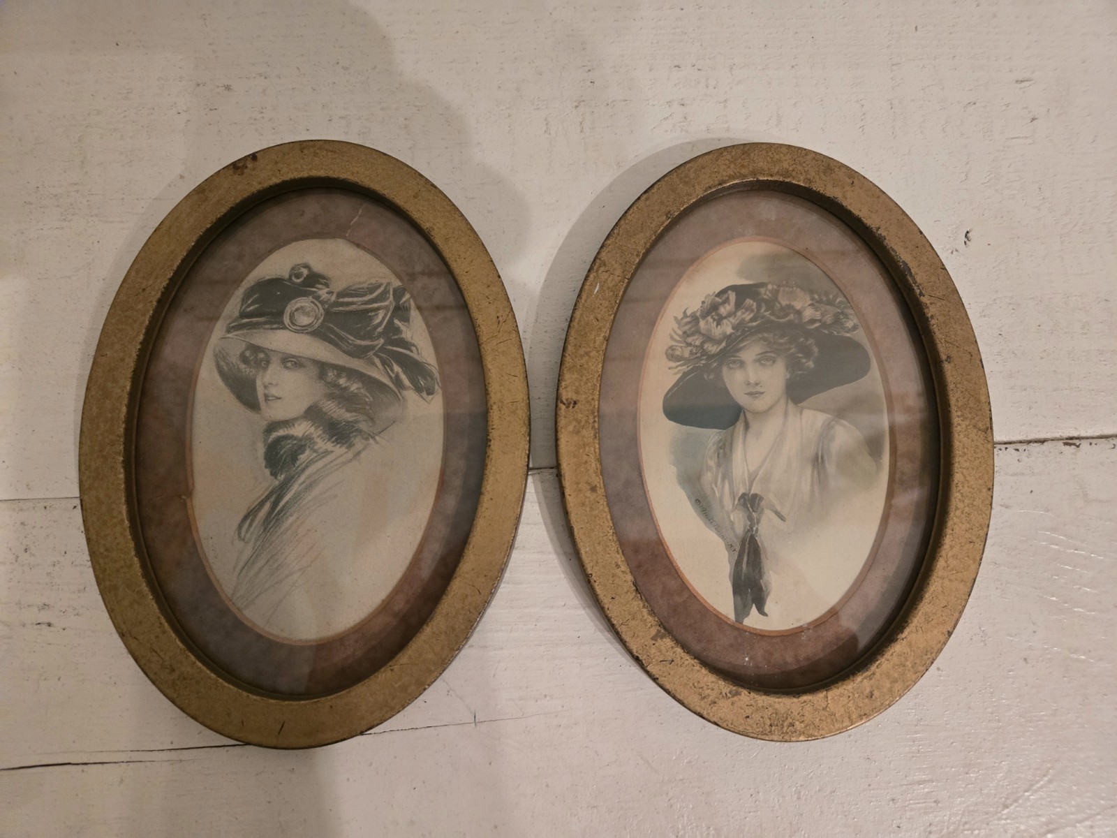 Vintage Metal Oval Framed Post Cards Edwardian Portraits. 1910s or 1920s Vintage Metal Oval Framed Post Cards Edwardian Portraits. 1910s or 1920s