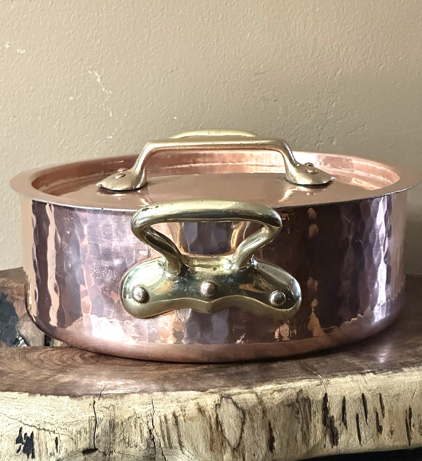 Stunning Dehillerin Hammered 28 cm Copper Rondeau Pan Braiser Pot w/Lid