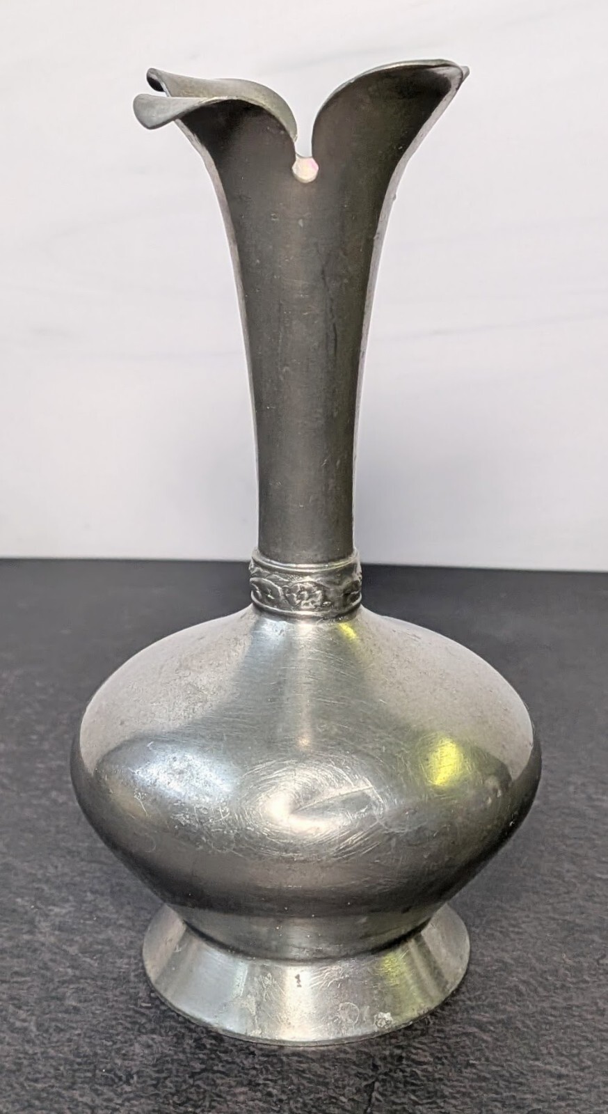 Vintage Kalmar Pewter Norway Bud Vase Jack in the Pulpit Flared 5.5\