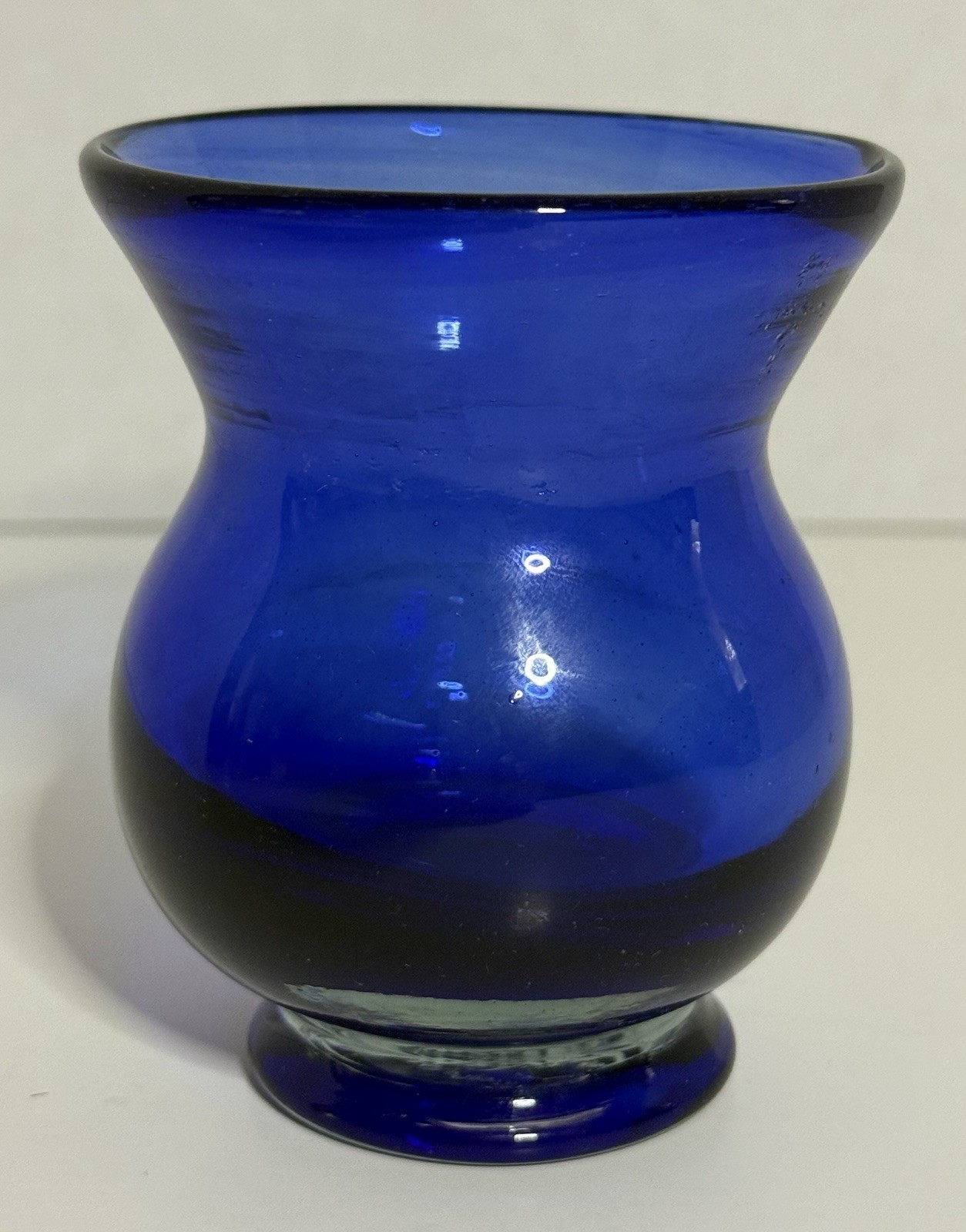 Cobalt Blue Hand Blown Art Glass Mini Vase Footed Flared Rim 4.25”