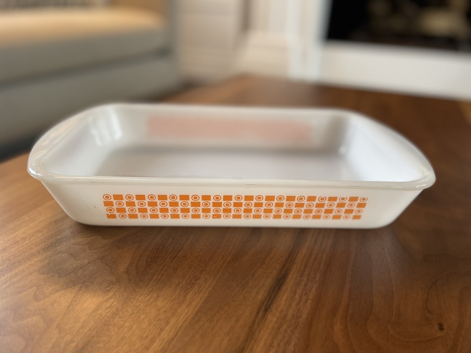 Vintage Glasbake J-263 Serving Dish White Orange Retro Pyrex Like ✨