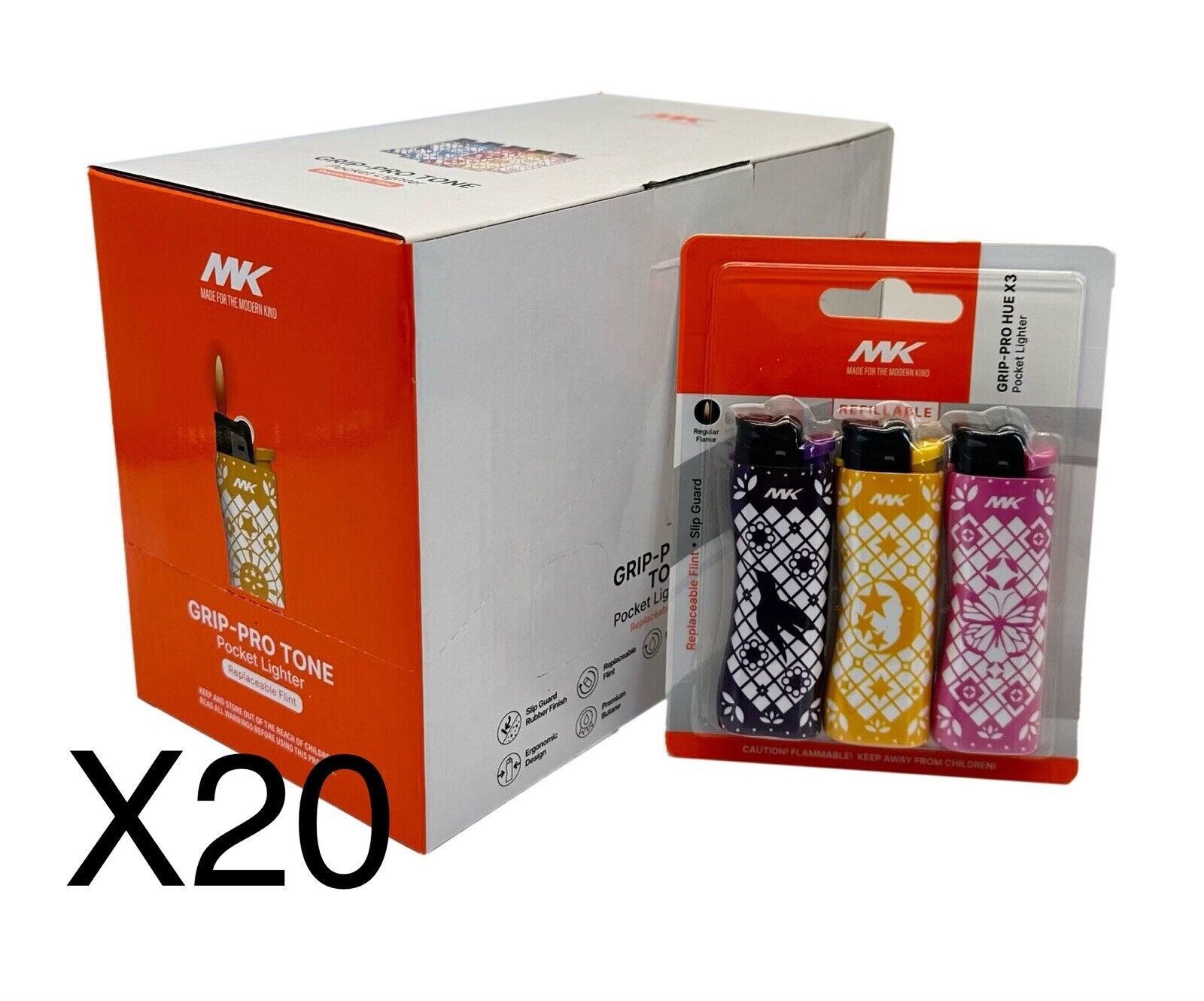 20 X 3pack MK Lighters. High Quality. Total Of 60 Lighters. 