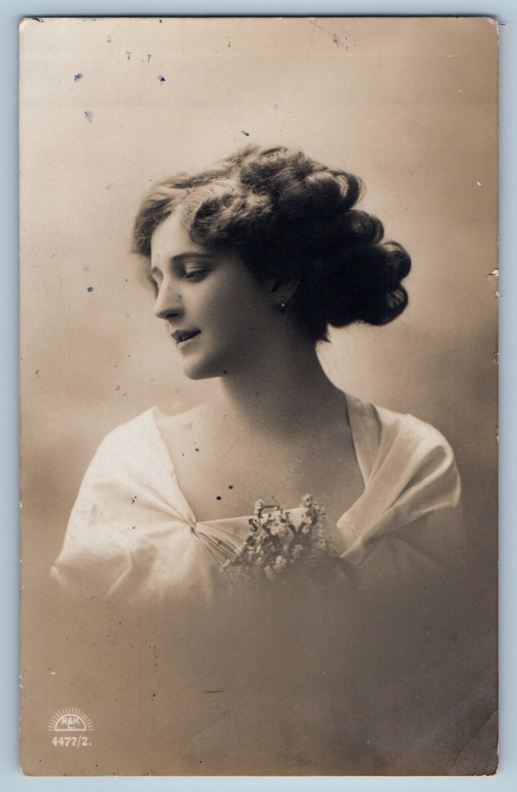 c1910s Pretty Woman Curly Short Hair Portrait Studio RPPC Photo Antique Postcard c1910s Pretty Woman Curly Short Hair Portrait Studio RPPC Photo Antique Postcard