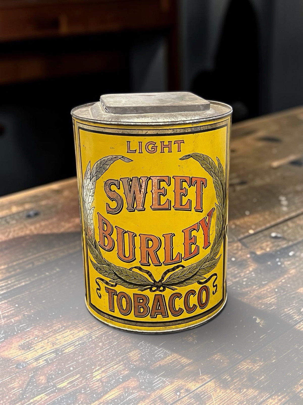 Vintage Light Sweet Burley Tobacco Tin Country Store Counter Bin 