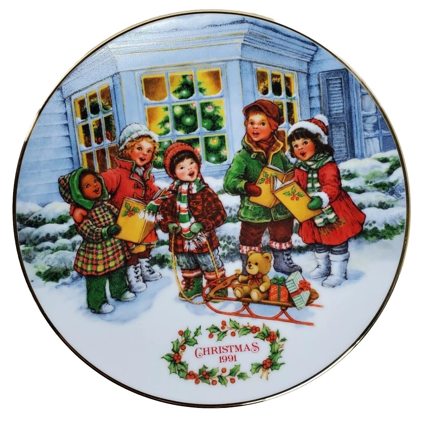 1991 AVON Perfect Harmony Christmas Collectible Porcelain PLATE 22K Gold Trim