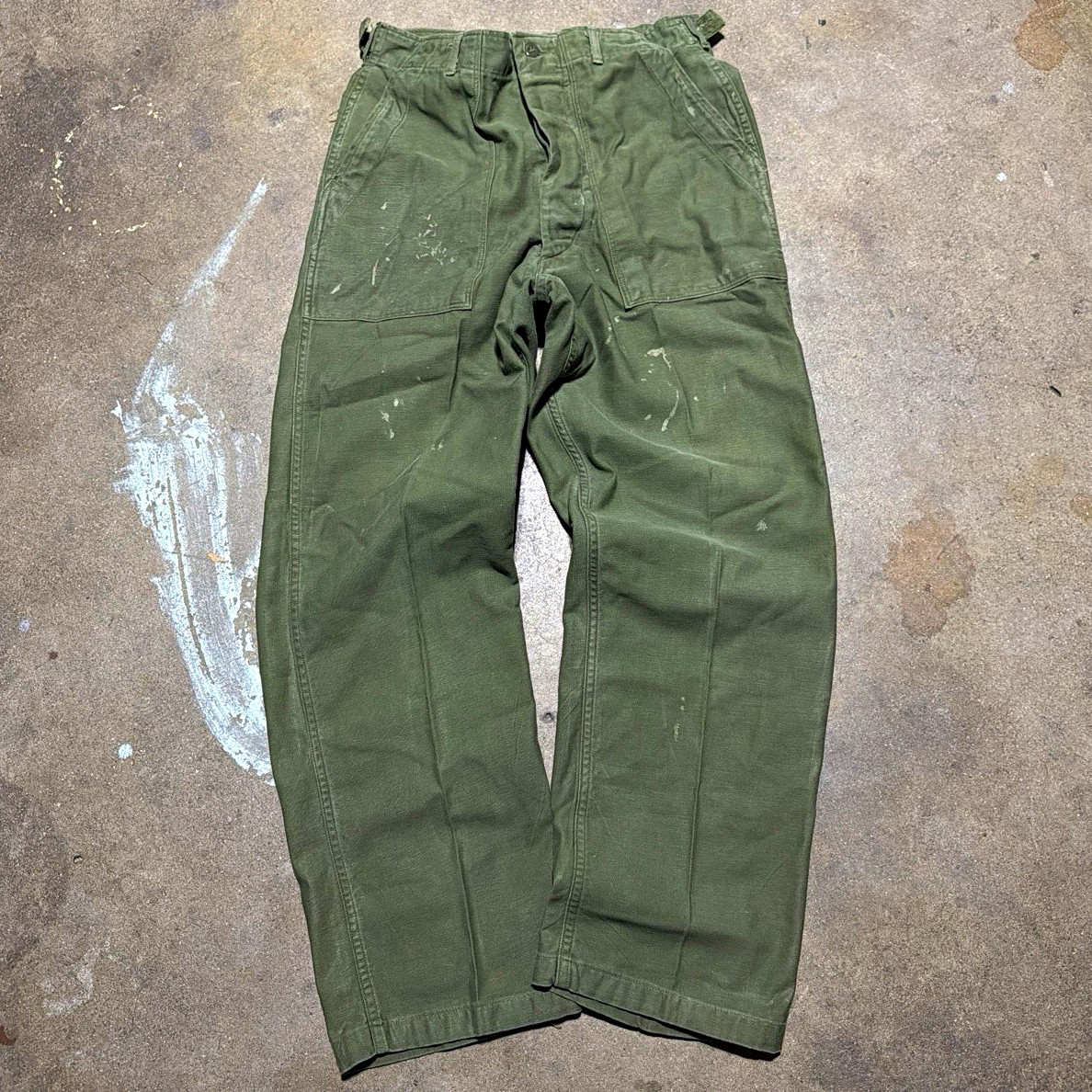 VINTAGE 60s SATEEN OG-107 VIETNAM WAR ERA MILITARY PANTS BUTTON FLY COTTON 30x30