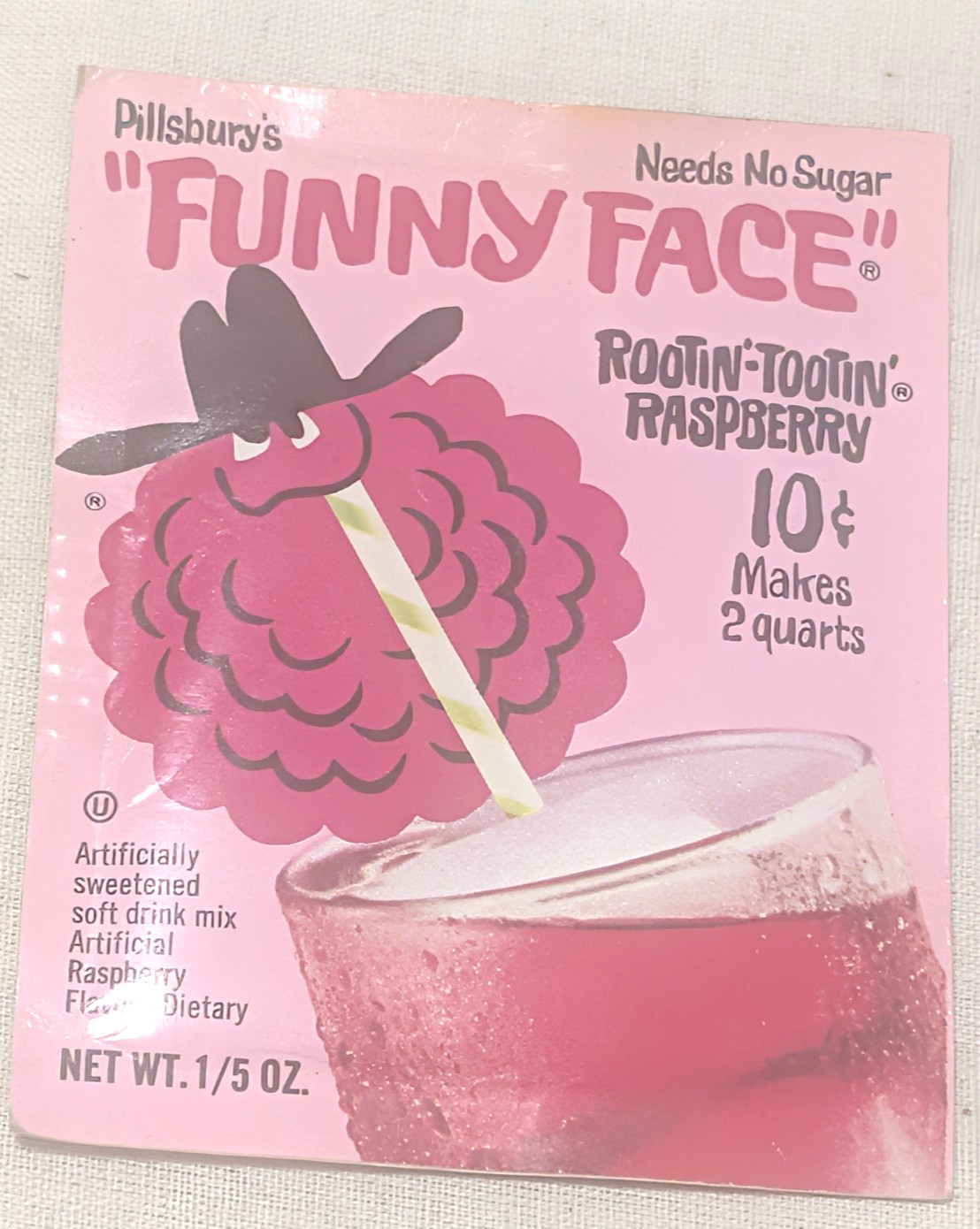 Pillsbury Funny Face Drink Mix 1960's Rootin'-Tootin'- Rasberry 10 Cent  Package
