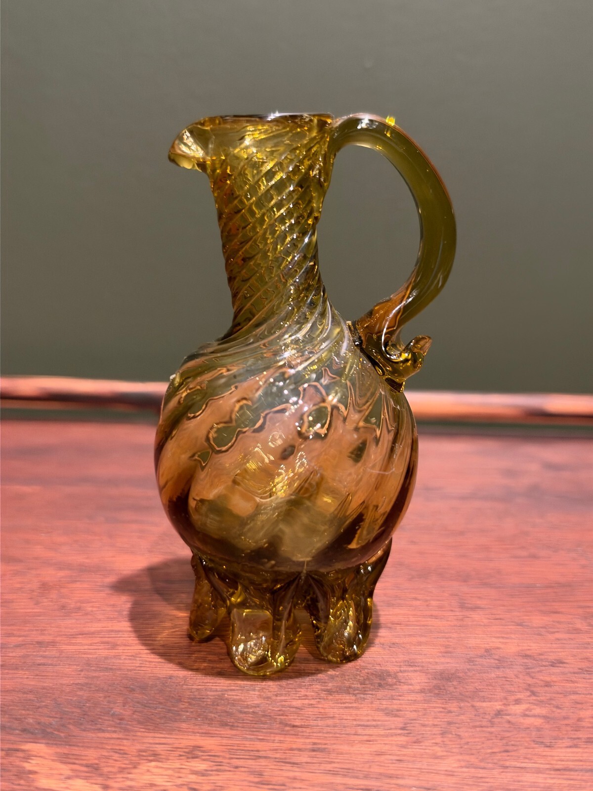 Vintage Mid-Century Hand-Blown Amber Art Glass Mini Pitcher