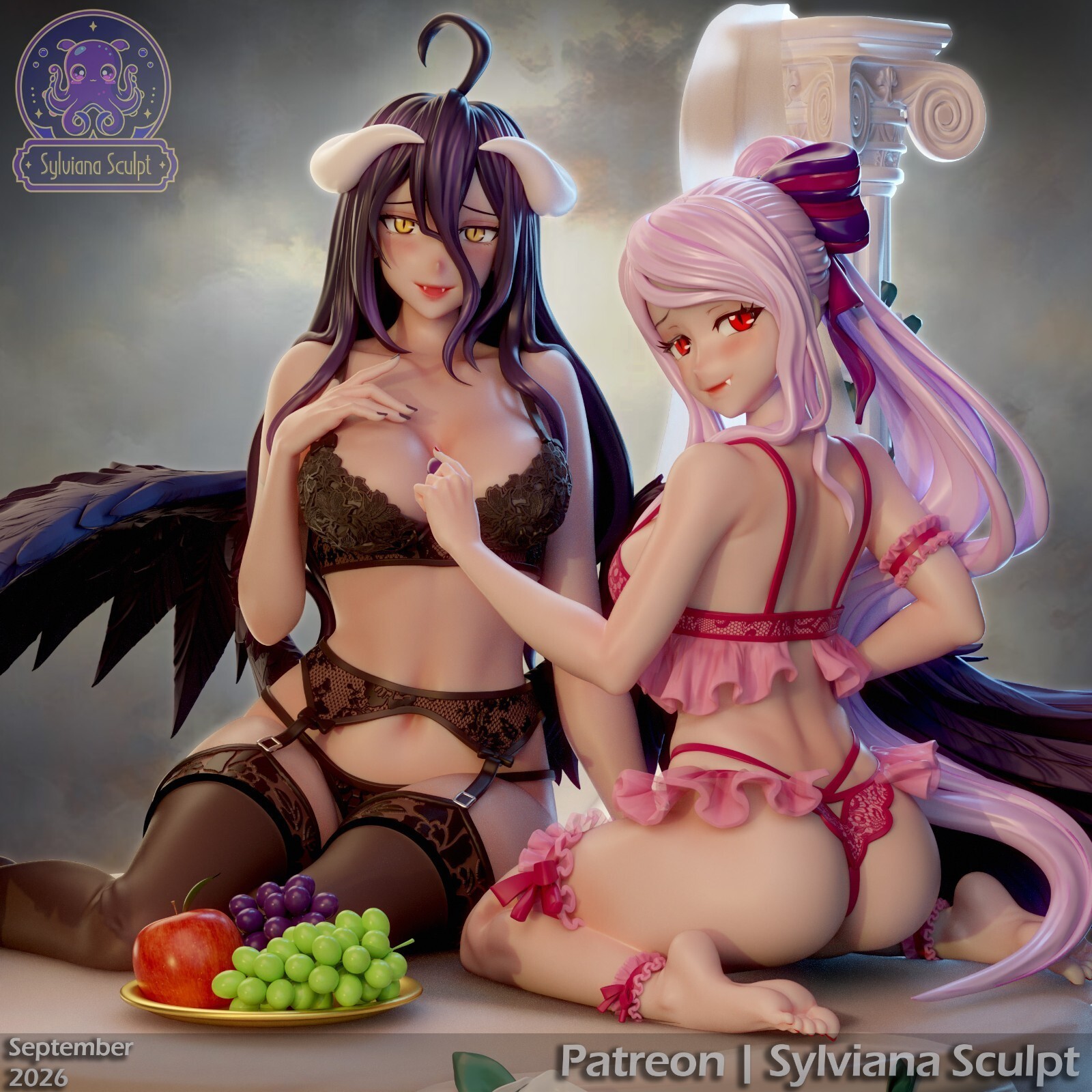 1:8 Albedo & Shalltear Overlord Fan Art UNPAINTED Resin Garage Kit Diorama