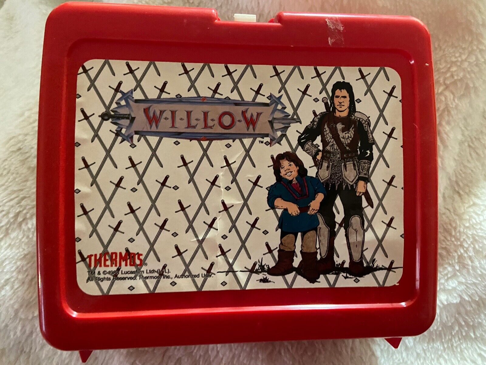 VTG 1988 Willow Movie Red Plastic Lunchbox with Thermos & Original Paperwork