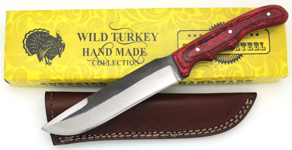 Wild Turkey Handmade Full Tang Real File Hunting Knife w/ Leather Sheath Wild Turkey Handmade Full Tang Real File Hunting Knife w/ Leather Sheath