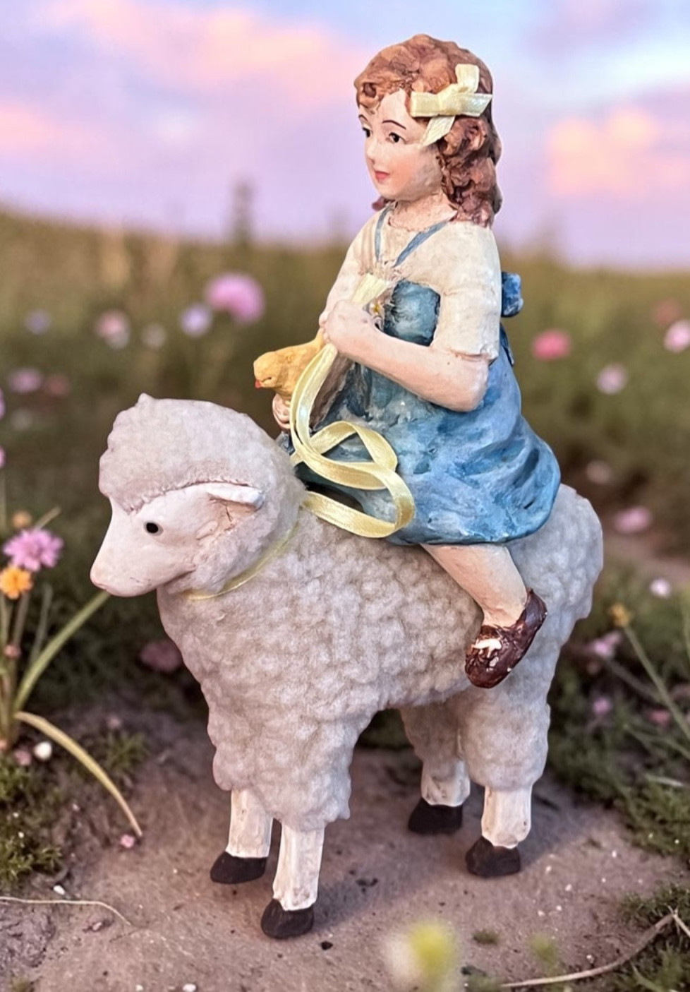 RARE Bethany Lowe Easter Girl Shelby On Sheep MINT