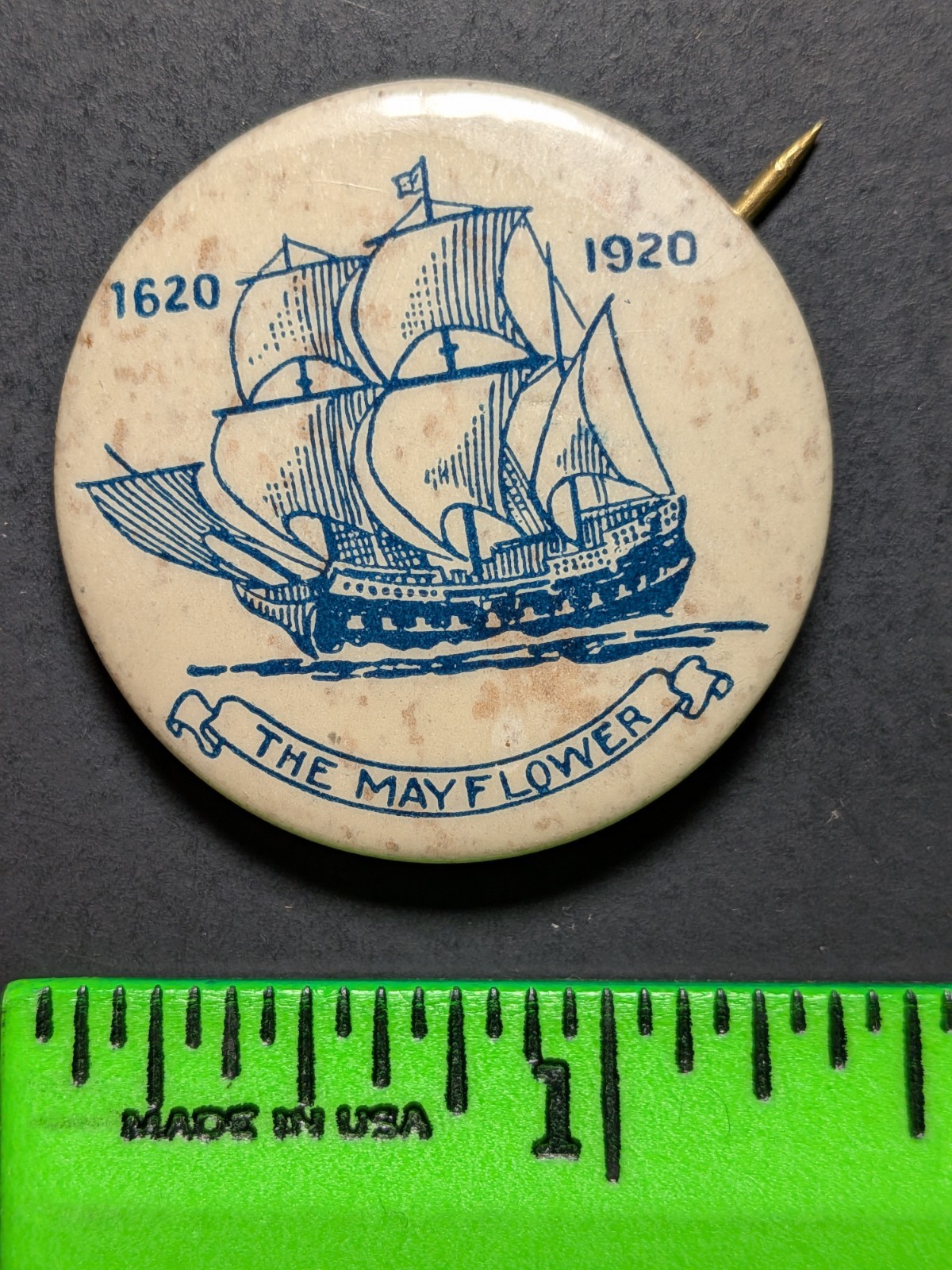 Vintage 1920 The Mayflower Ship Pinback Pin (Foxing) Vintage 1920 The Mayflower Ship Pinback Pin (Foxing)