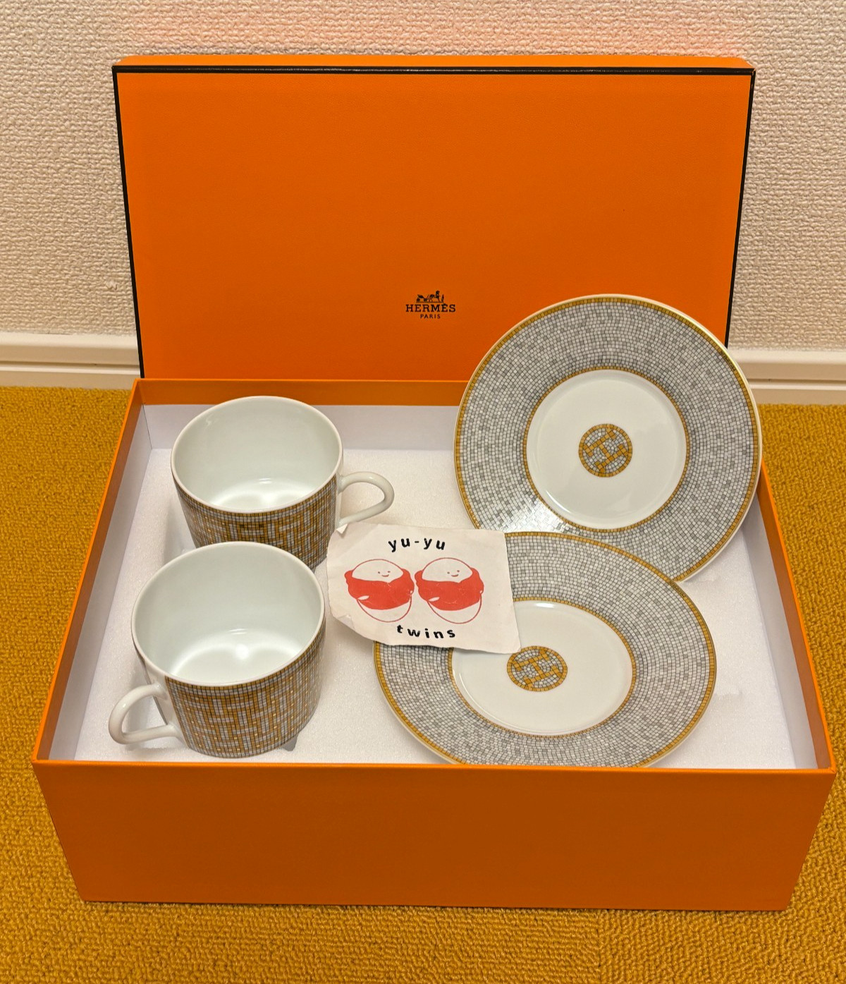 Hermes Tea Cup Saucer Mosaique Au 24 Gold 2 Pieces Pair Tableware Serveware