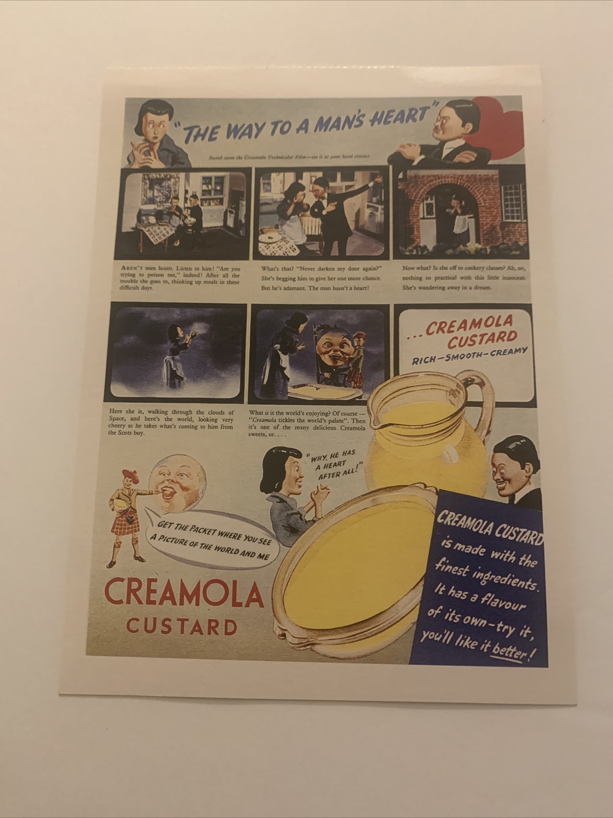 Vintage 1950s Reproduction Creamola Custard Ad 6.75” Paper Print Advertising
