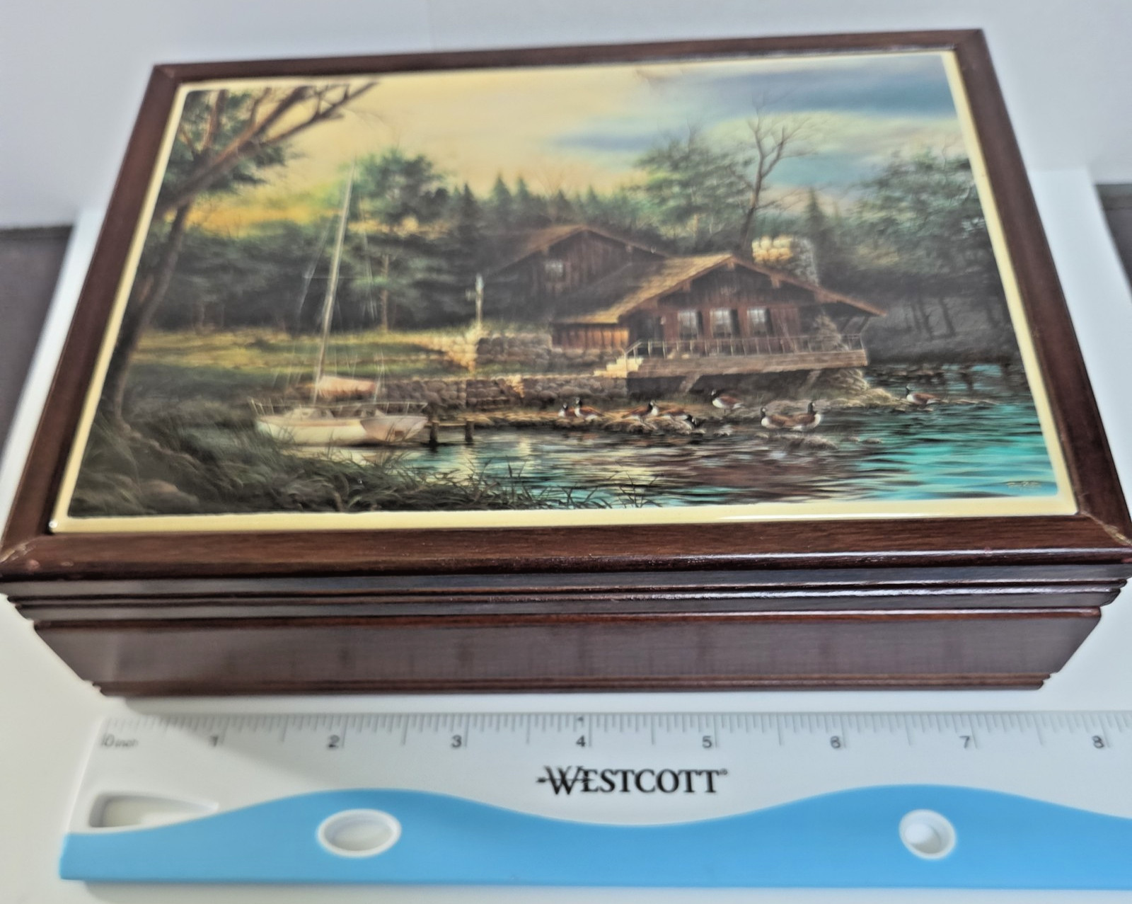 Vtg Wooden Trinket Jewelry Box Terry Redlin \