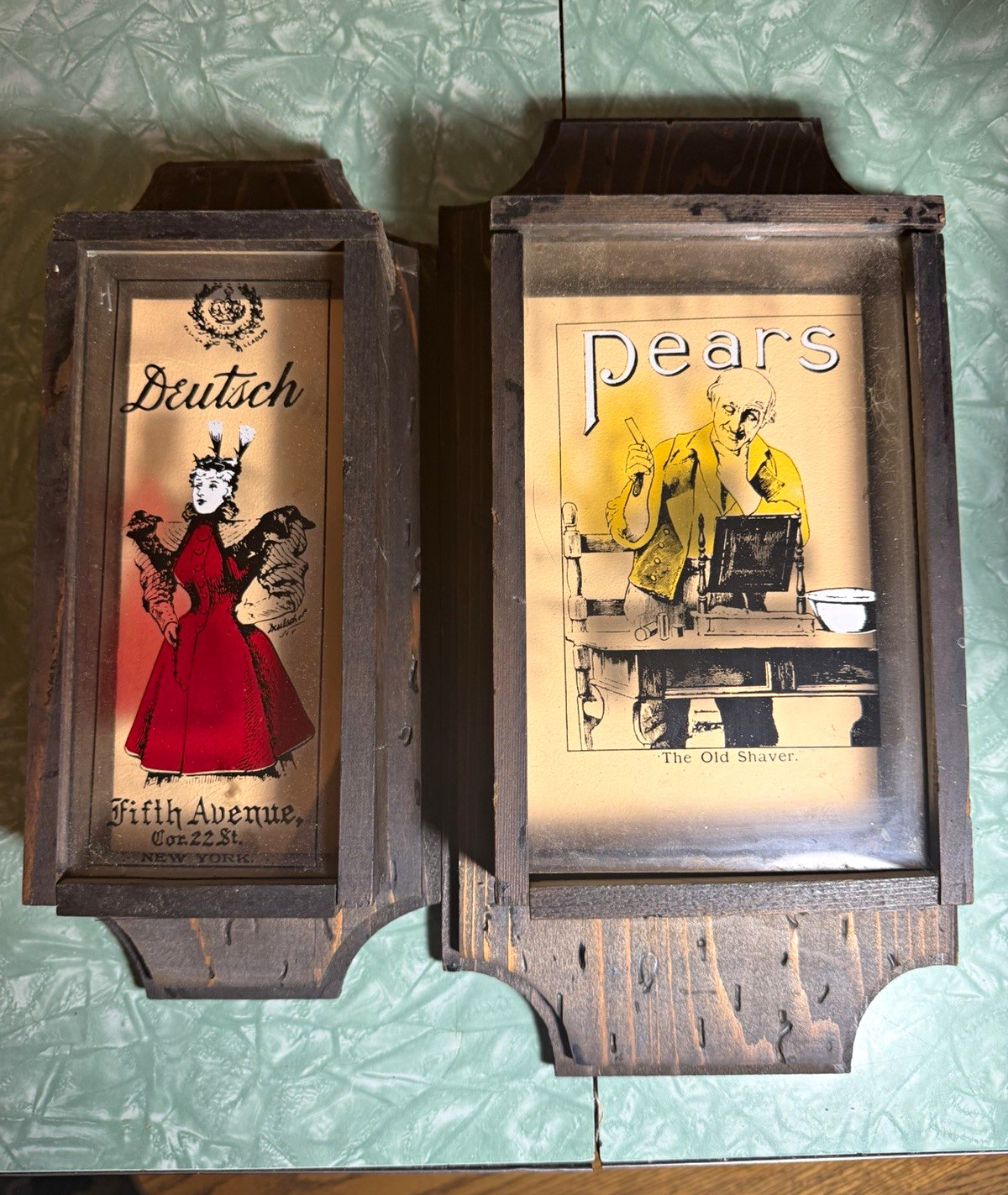 Two 1940s  Howard & Co. Designs Wood Deep Picture Frame 5x7 Brown Wall Mount