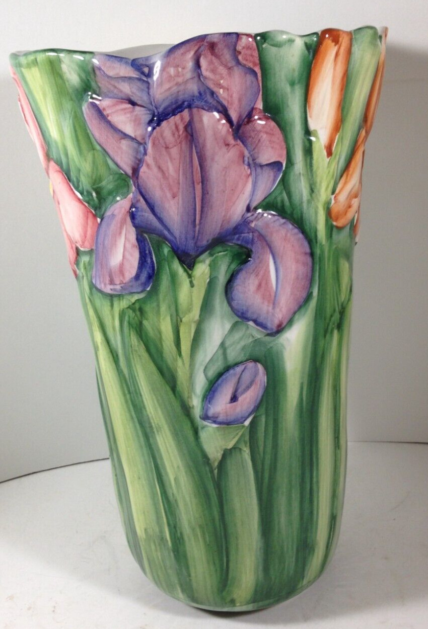 Vintage Ceramic Numbered Vase Floral Lily Made In Italy 9-3/4”