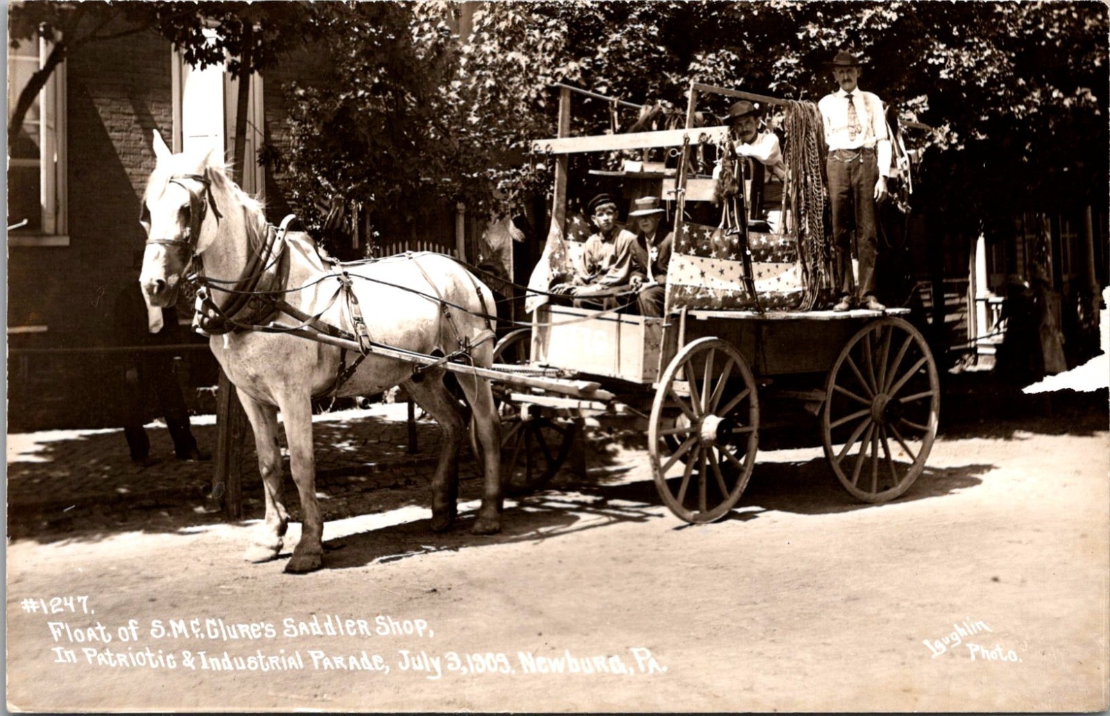 1909 Newburg PA SMF Glure's Saddle Shop Float RPPC Real Photo Postcard 4P23-5