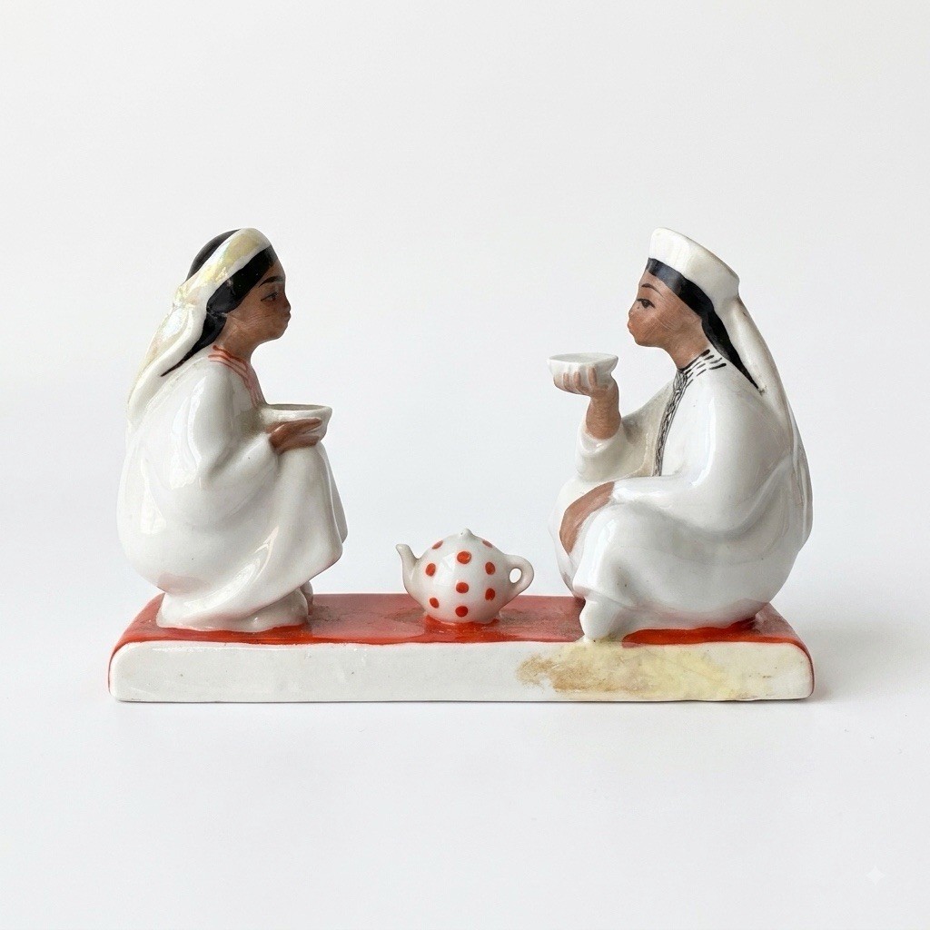 Vintage Soviet Uzbek Tea Party Hand Painted Porcelain Figurine (repaired)