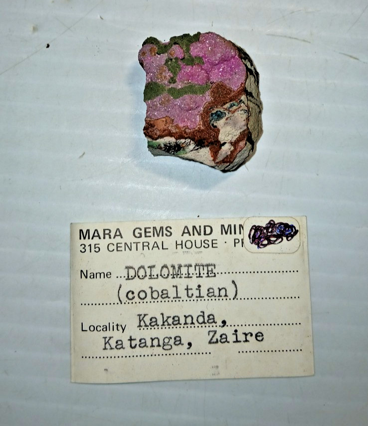 Cobaltian Dolomite Malachite Kakanda Katanga Zaire Vintage Mineral Specimen