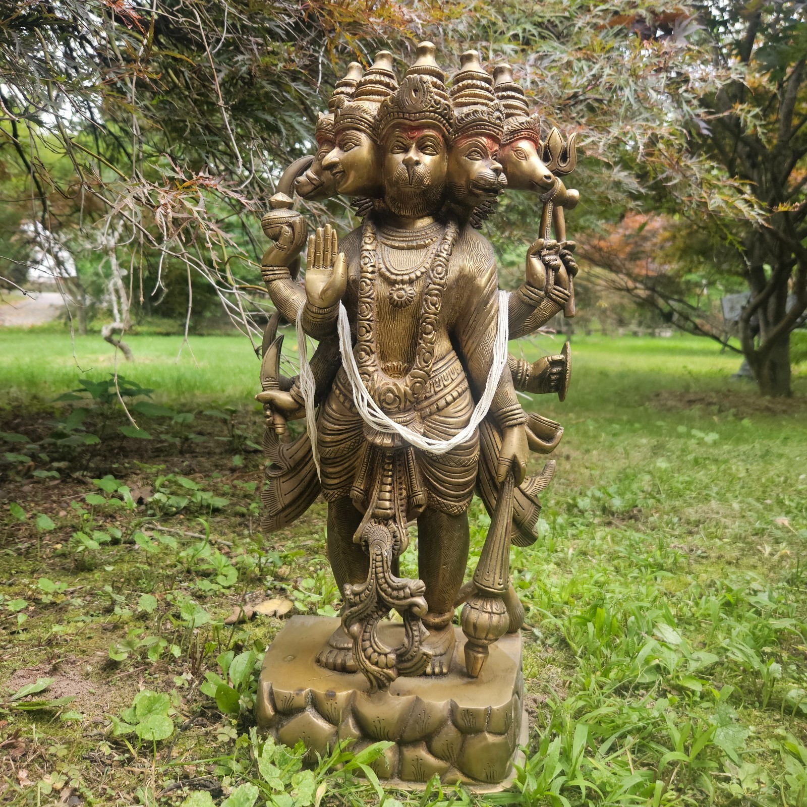 Panchamukhi Hanuman Brass Statue 19” Five Faced Hindu Deity India