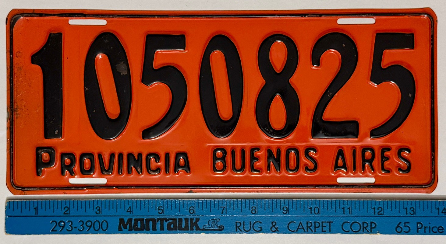 1960s ARGENTINA Provincia BUENOS AIRES License Plate #1050825