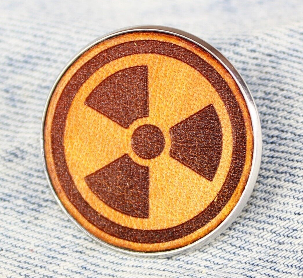 Nuclear symbol - pin, biohazard pin, leather pin, radiology symbol pin.