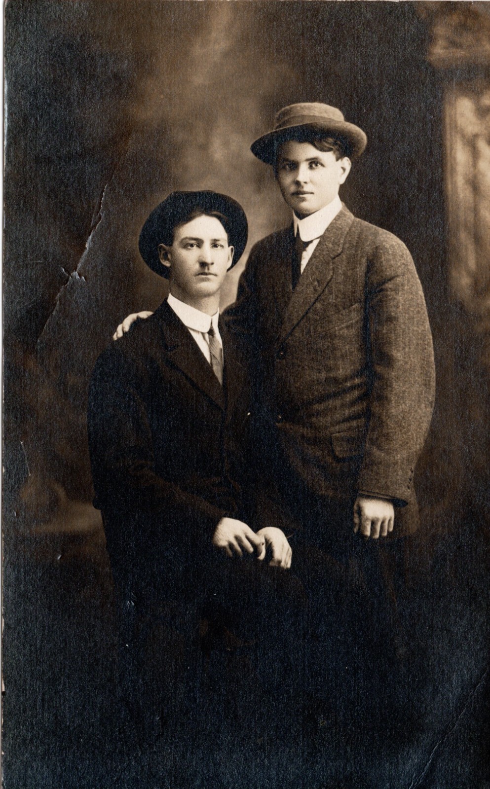 Antique RPPC Real Photo Postcard Two Men in Suits & Hats Early 1900s Vintage