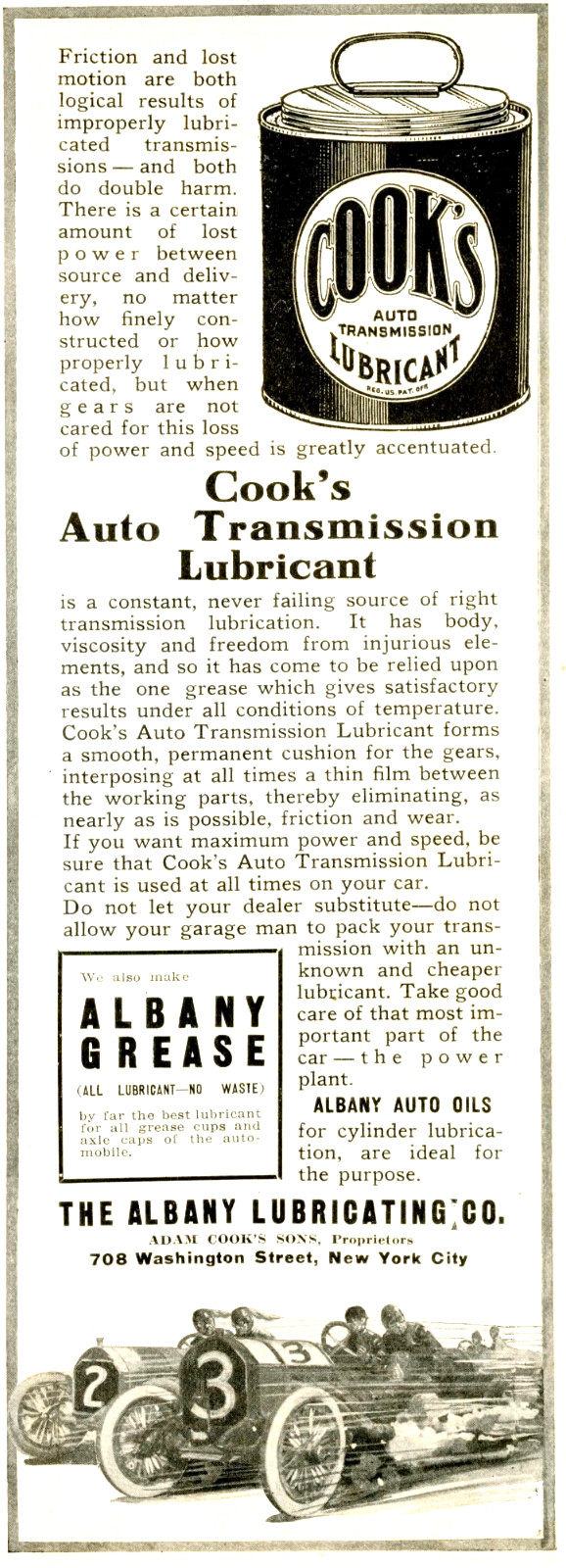 1912 Original Albany Grease Lubricant Ad. Vintage Racing + Lauth-Juergens Truck